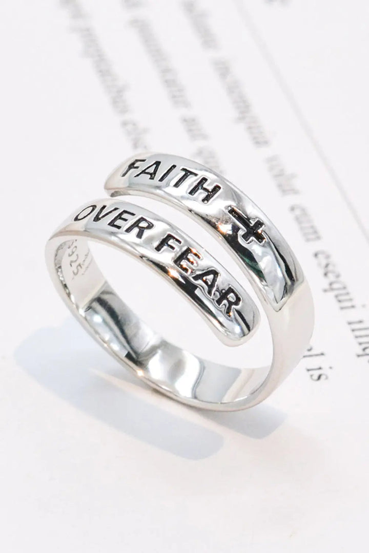 925 Sterling Silver FAITH OVER FEAR Bypass Ring LOVCIA