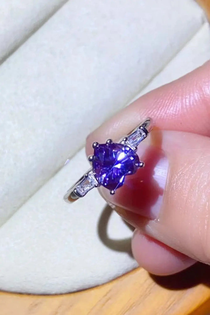 LOVCIA 1 Carat Moissanite Heart-Shaped Platinum-Plated Ring in Purple