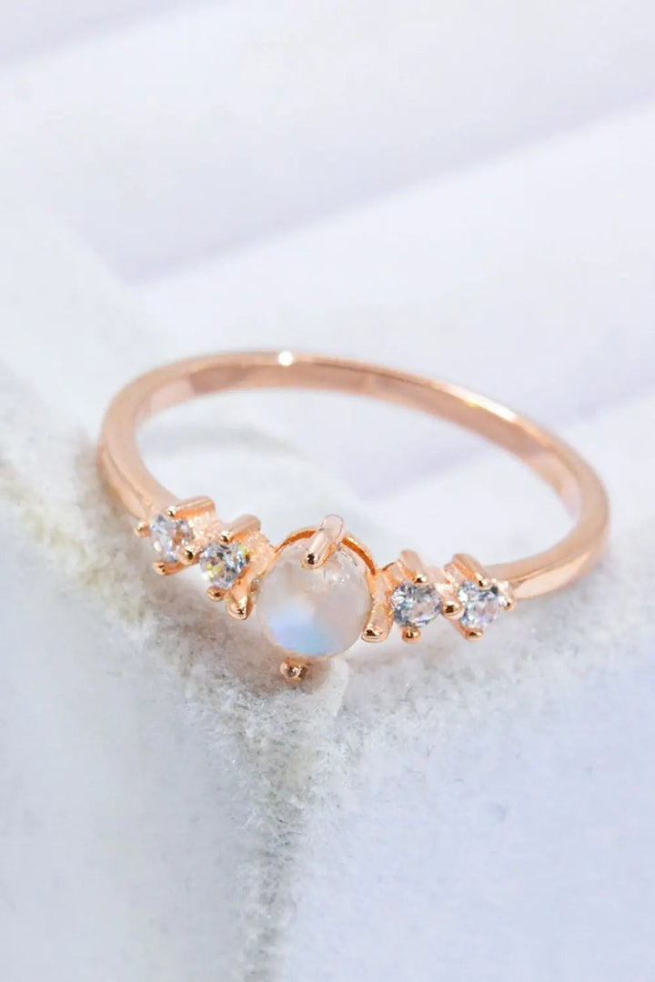 Natural Moonstone and Zircon 18K Rose Gold-Plated Ring LOVCIA