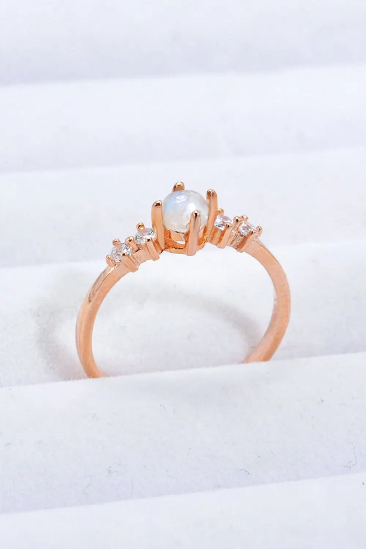 Natural Moonstone and Zircon 18K Rose Gold-Plated Ring LOVCIA