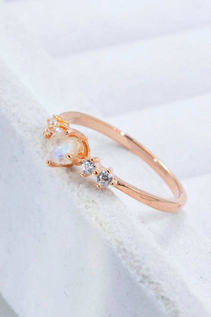 Natural Moonstone and Zircon 18K Rose Gold-Plated Ring LOVCIA