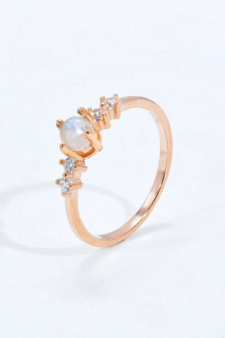 Natural Moonstone and Zircon 18K Rose Gold-Plated Ring LOVCIA