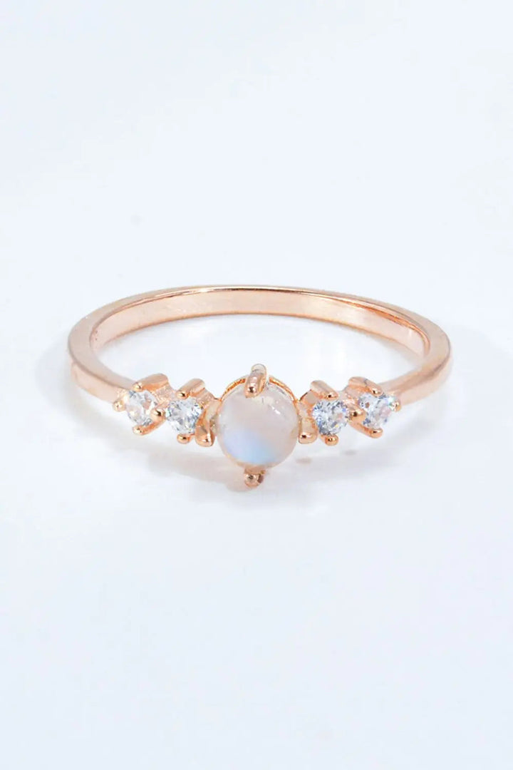 Natural Moonstone and Zircon 18K Rose Gold-Plated Ring LOVCIA