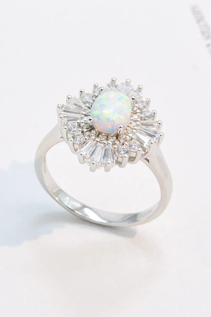 LOVCIA Modern 925 Sterling Silver Opal Halo Ring