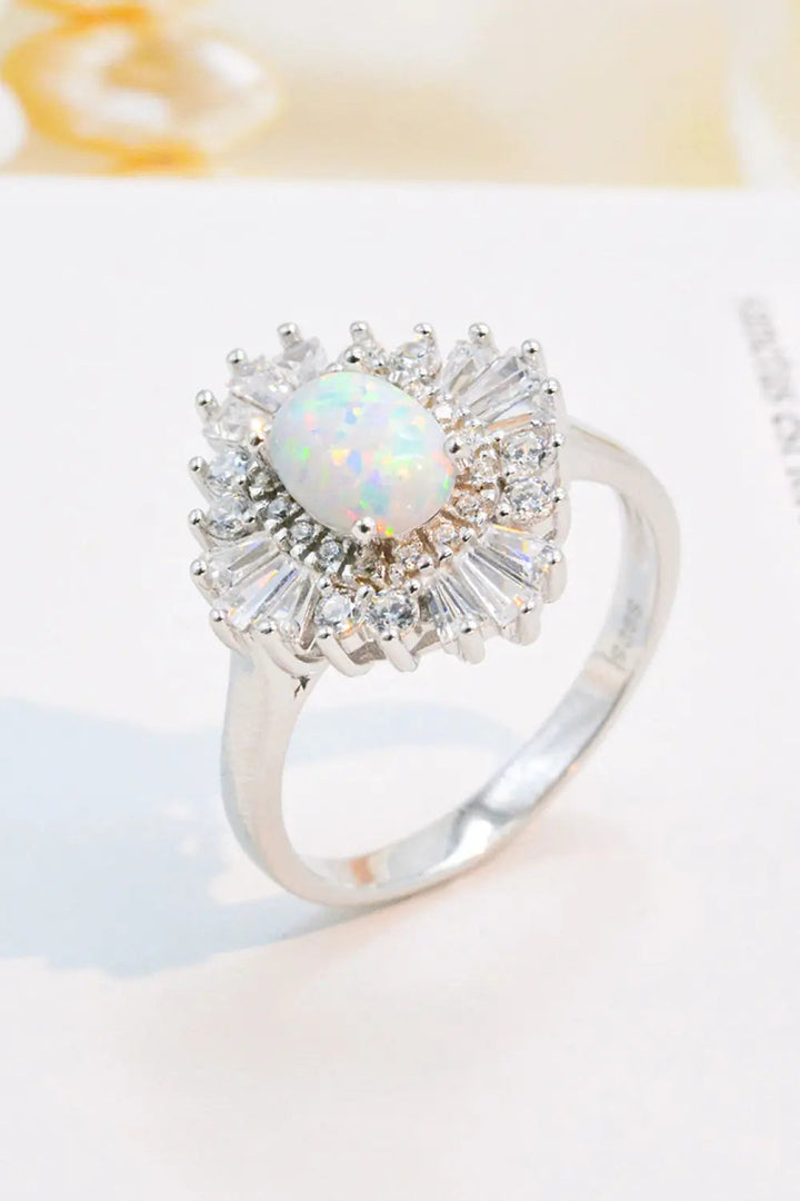 LOVCIA Modern 925 Sterling Silver Opal Halo Ring