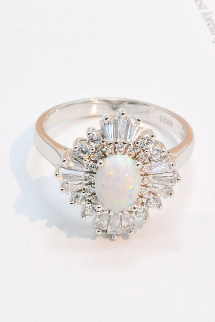 LOVCIA Modern 925 Sterling Silver Opal Halo Ring