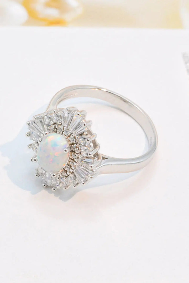 LOVCIA Modern 925 Sterling Silver Opal Halo Ring