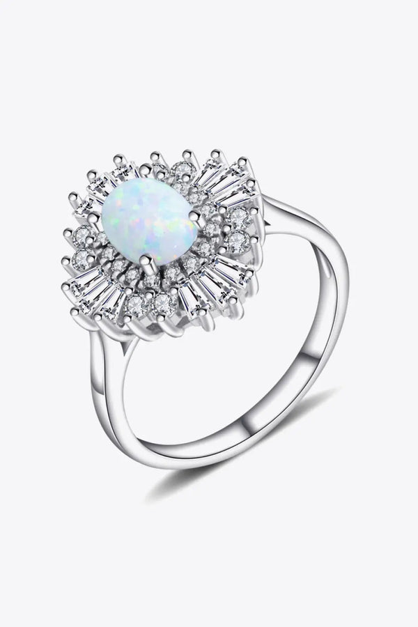 LOVCIA Modern 925 Sterling Silver Opal Halo Ring