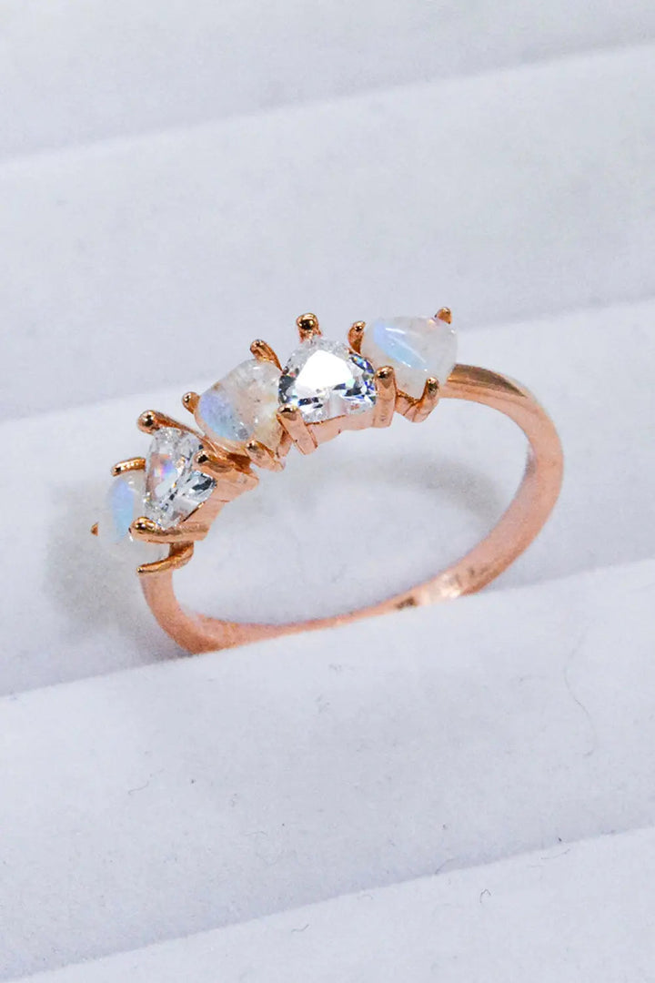 Moonstone and Zircon Heart Ring LOVCIA