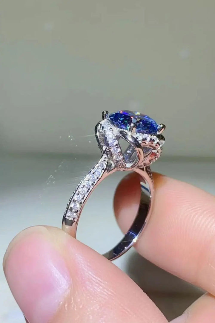 2 Carat Cobalt Blue Moissanite 925 Sterling Silver Ring LOVCIA