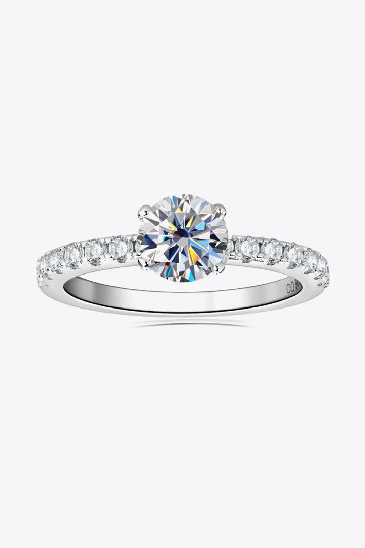 Moissanite Platinum-Plated Side Stone Ring LOVCIA