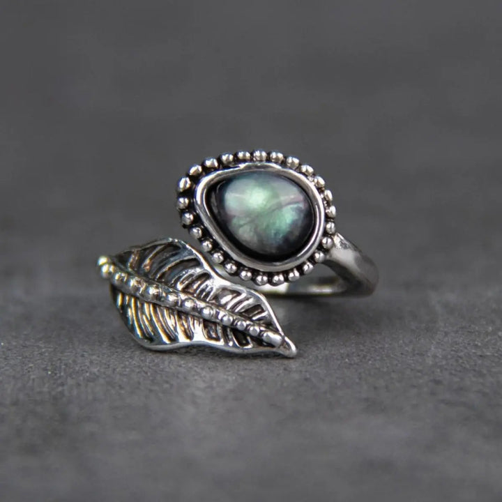 Alloy Moonstone Leaf Bypass Ring LOVCIA