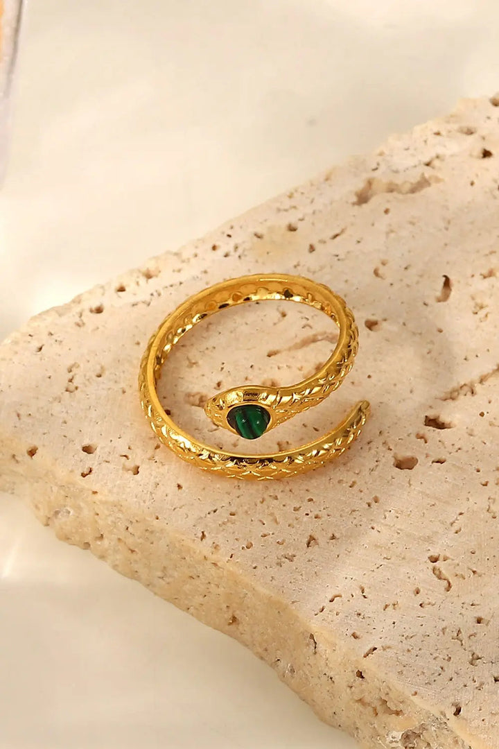 Snake Charmer Malachite Snake-Shaped Bypass Ring LOVCIA