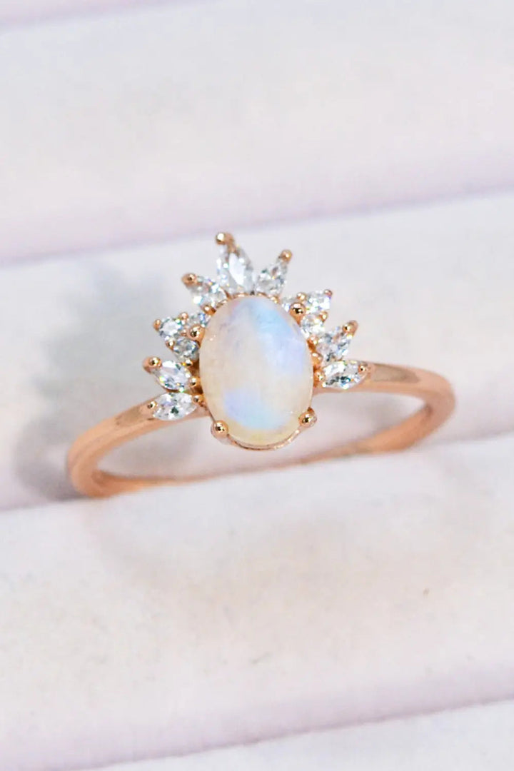 18K Rose Gold-Plated Natural Moonstone Ring LOVCIA