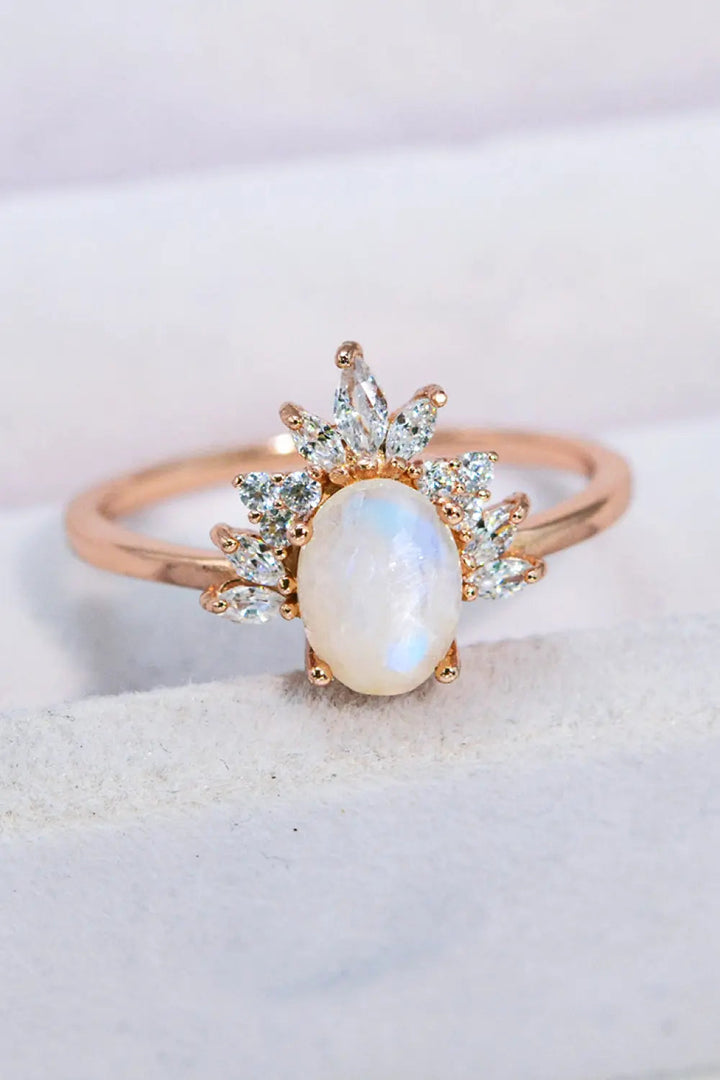 18K Rose Gold-Plated Natural Moonstone Ring LOVCIA