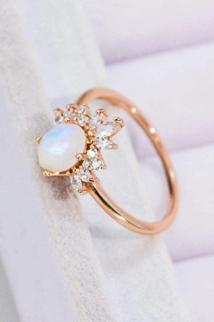 18K Rose Gold-Plated Natural Moonstone Ring LOVCIA