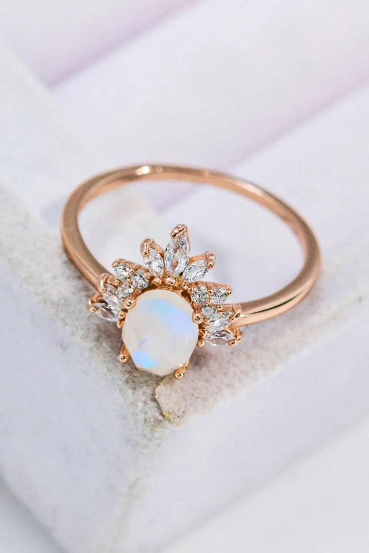 18K Rose Gold-Plated Natural Moonstone Ring LOVCIA