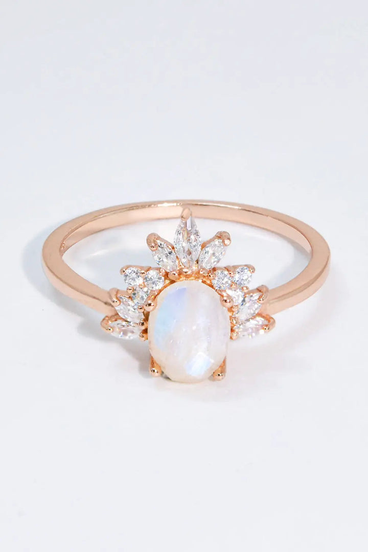 18K Rose Gold-Plated Natural Moonstone Ring LOVCIA