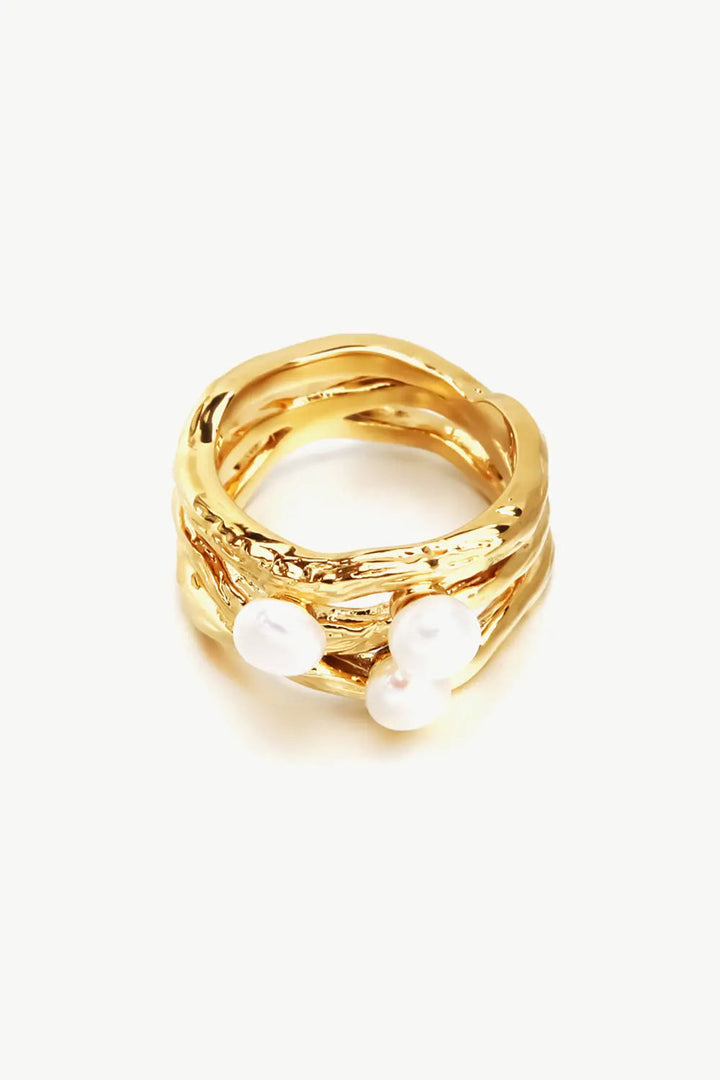 18K Gold-Plated Three Pearl Ring LOVCIA