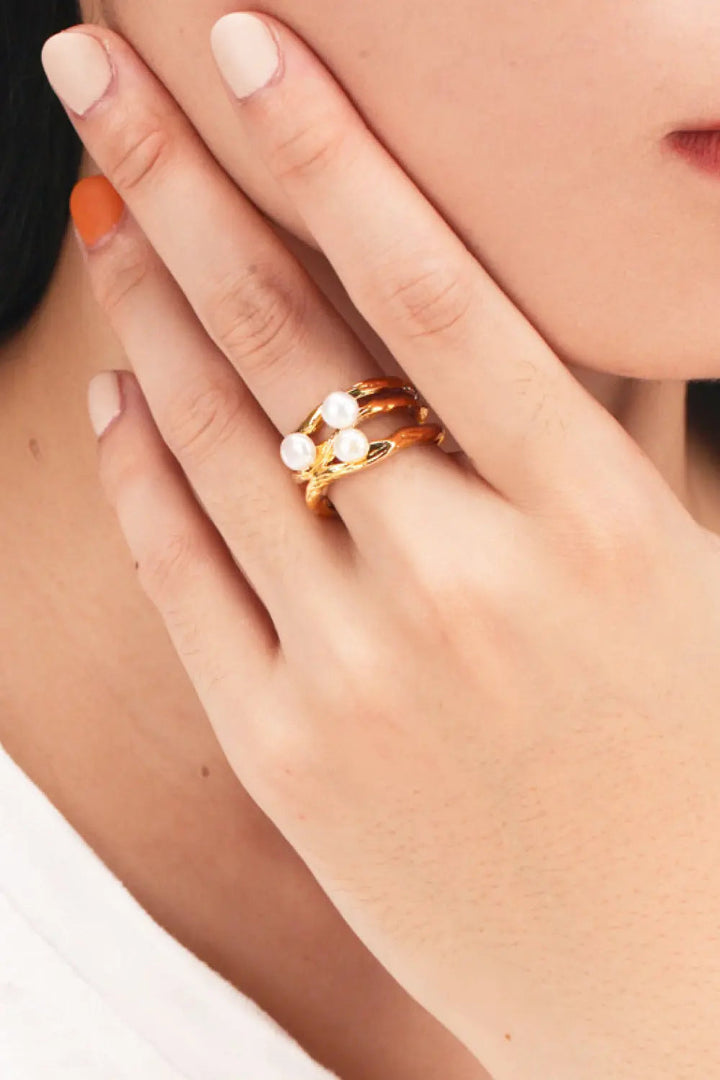 18K Gold-Plated Three Pearl Ring LOVCIA