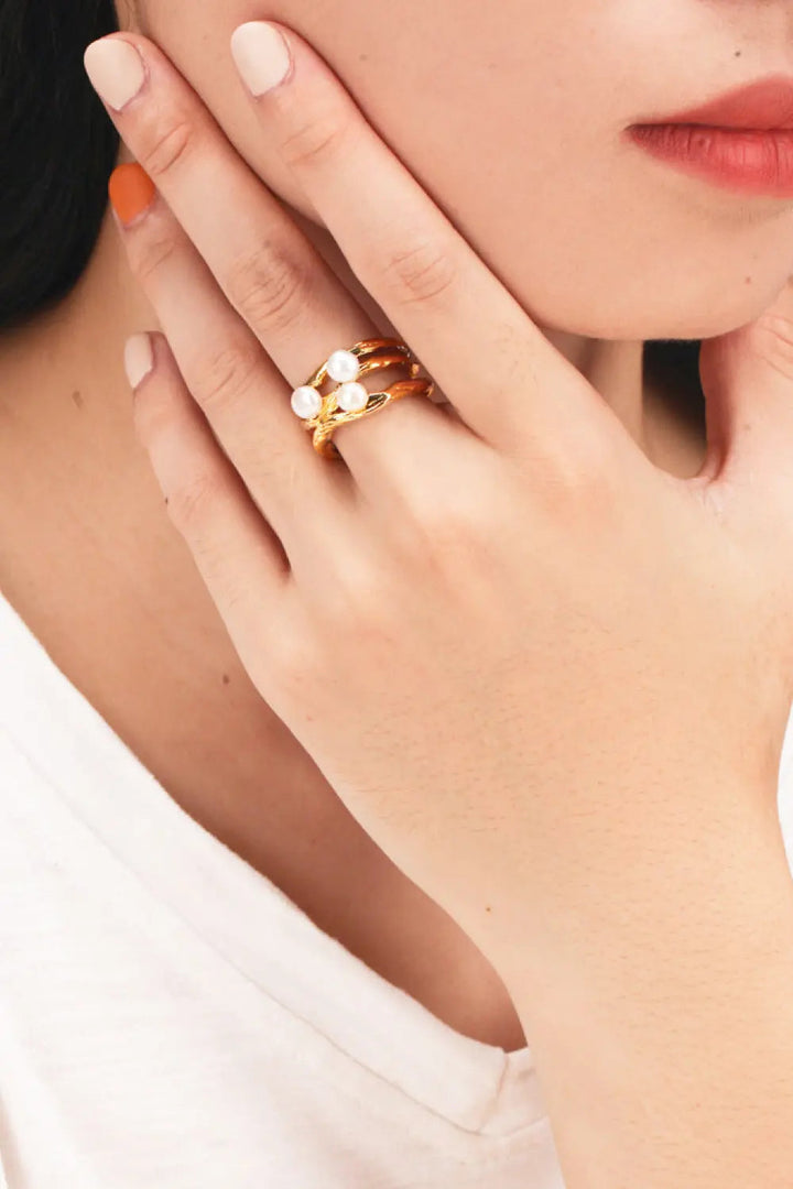 18K Gold-Plated Three Pearl Ring LOVCIA