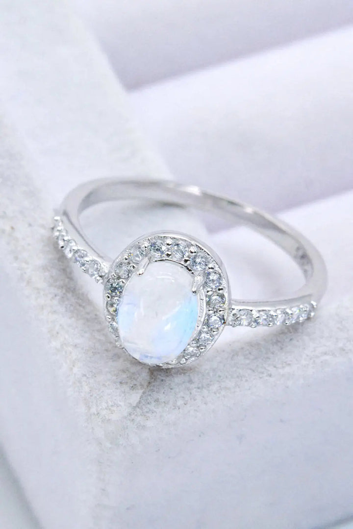 925 Sterling Silver Natural Moonstone Halo Ring LOVCIA