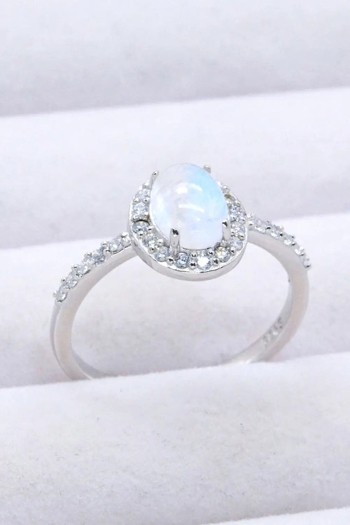 925 Sterling Silver Natural Moonstone Halo Ring LOVCIA