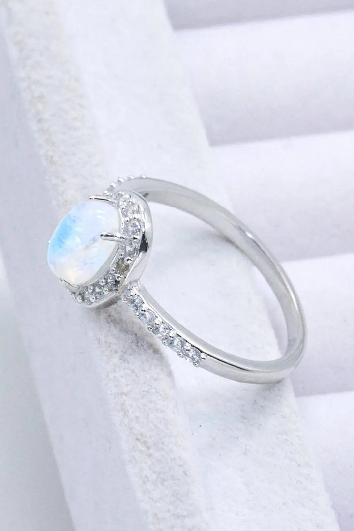 925 Sterling Silver Natural Moonstone Halo Ring LOVCIA