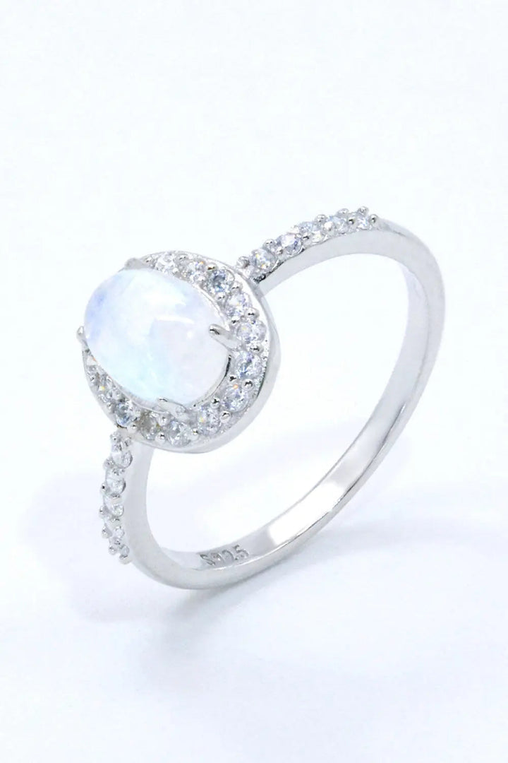 925 Sterling Silver Natural Moonstone Halo Ring LOVCIA