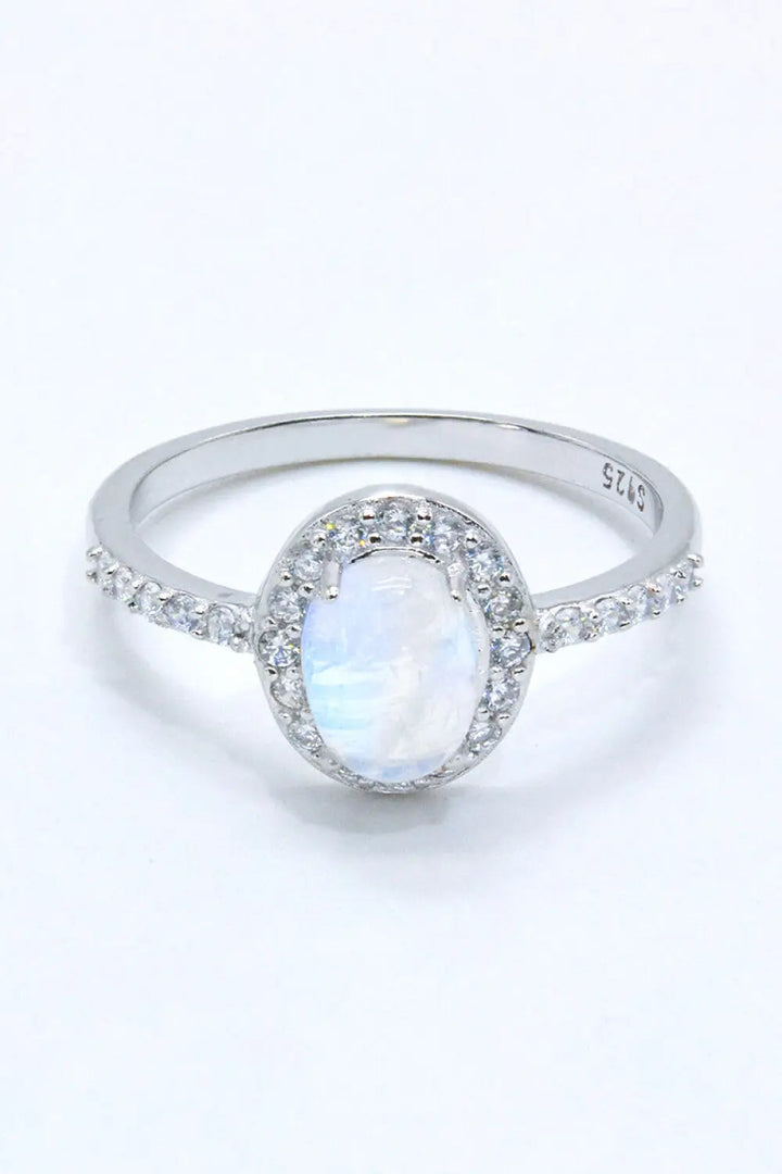 925 Sterling Silver Natural Moonstone Halo Ring LOVCIA