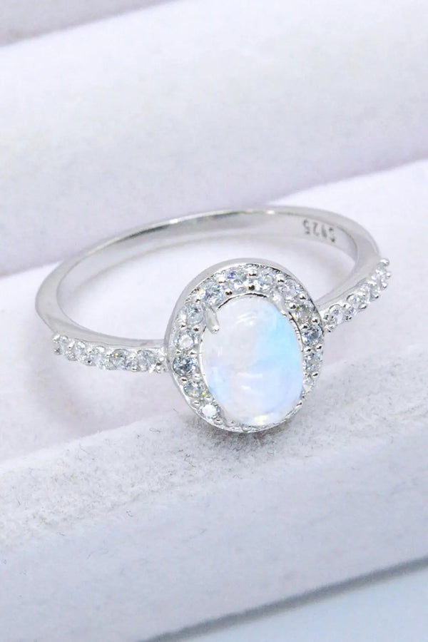 925 Sterling Silver Natural Moonstone Halo Ring LOVCIA