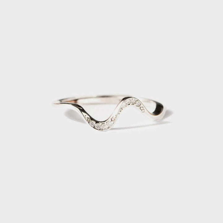 925 Sterling Silver Inlaid Zircon Wave Shape Ring LOVCIA