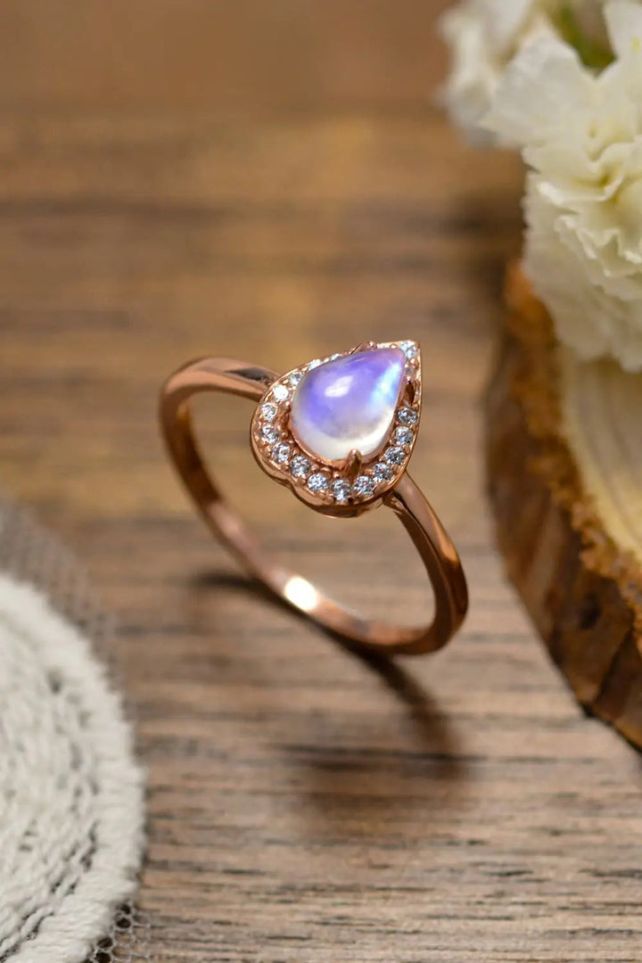 LOVCIA Moonstone Teardrop 925 Sterling Silver Halo Ring