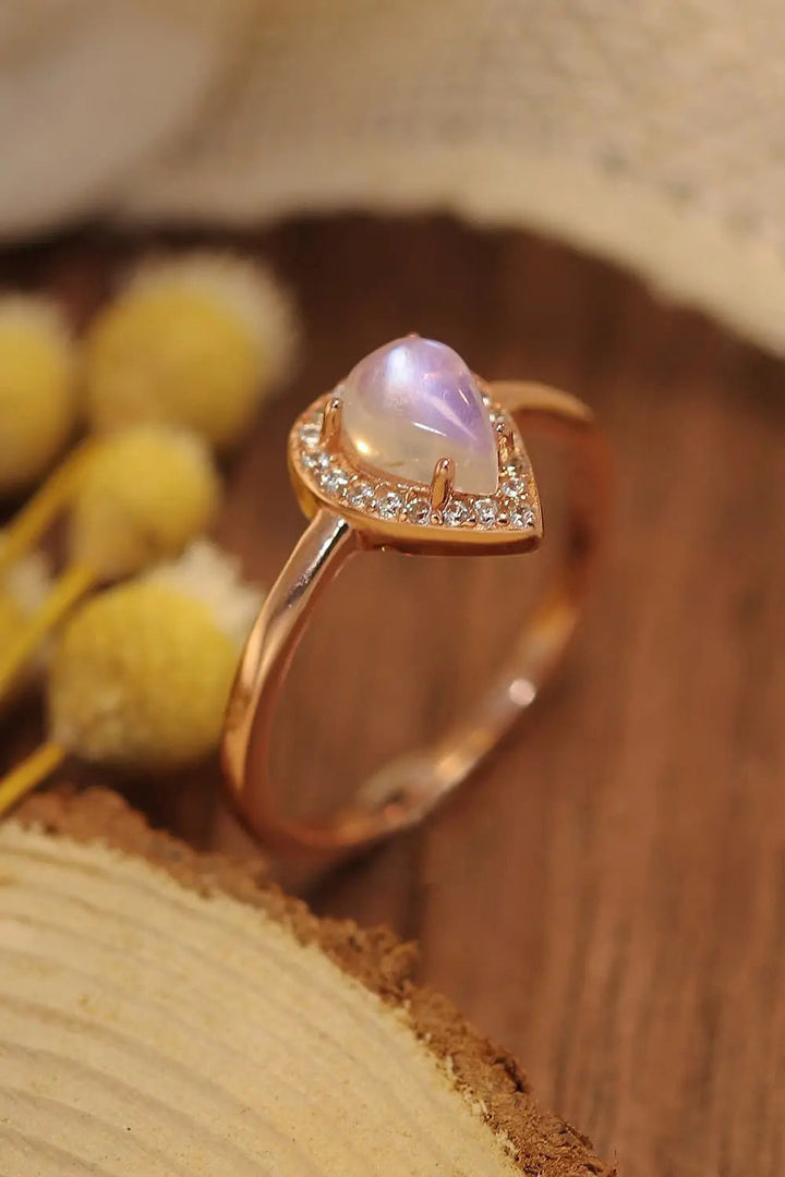 LOVCIA Moonstone Teardrop 925 Sterling Silver Halo Ring