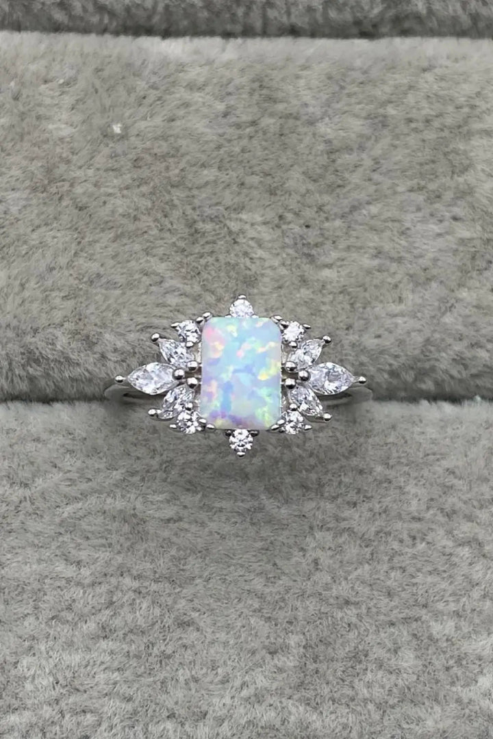 LOVCIA 925 Sterling Silver Zircon and Opal Ring