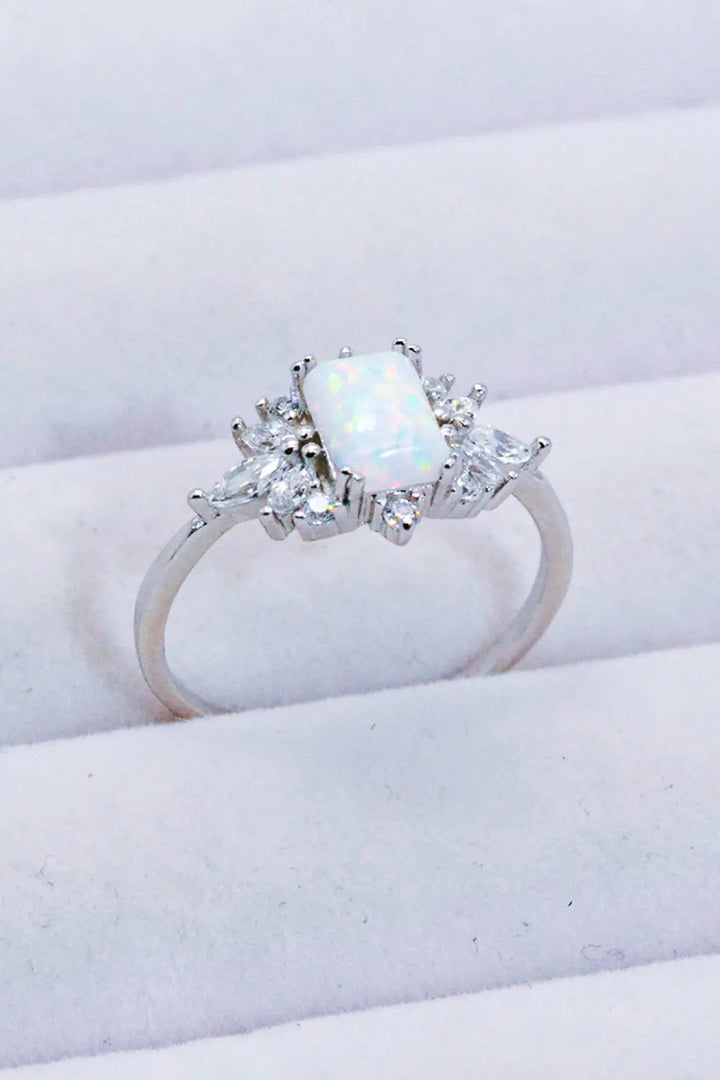 LOVCIA 925 Sterling Silver Zircon and Opal Ring