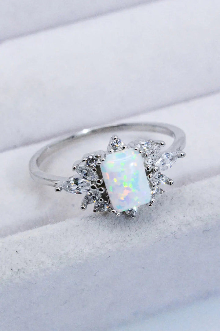 LOVCIA 925 Sterling Silver Zircon and Opal Ring