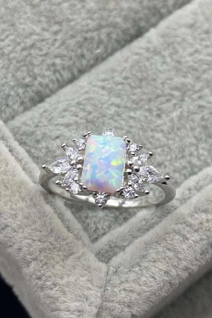 LOVCIA 925 Sterling Silver Zircon and Opal Ring