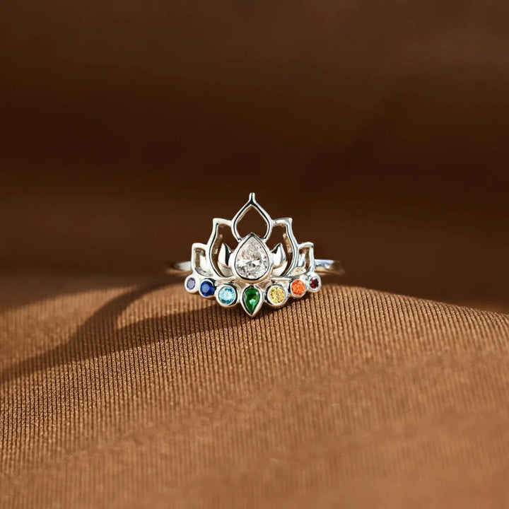 LOVCIA 925 Sterling Silver Inlaid Zircon Lotus Shape Ring