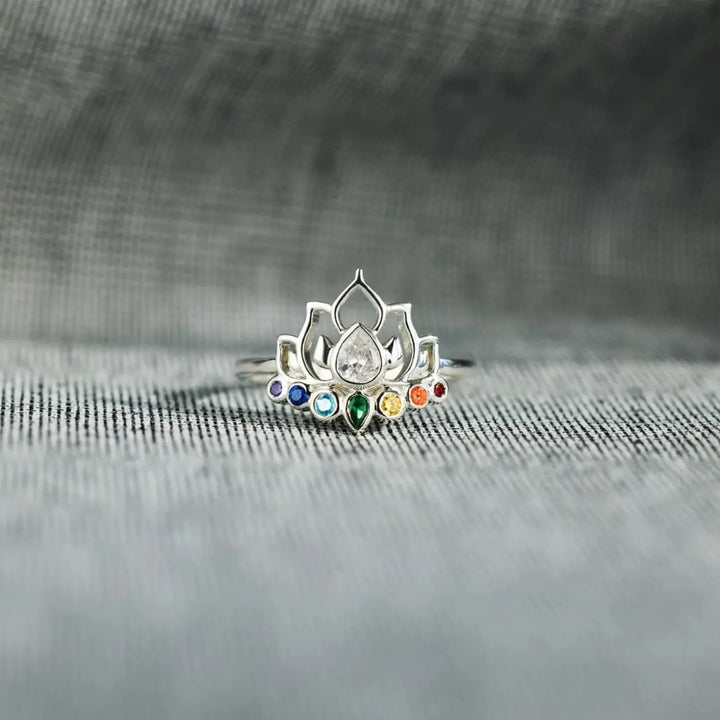 LOVCIA 925 Sterling Silver Inlaid Zircon Lotus Shape Ring