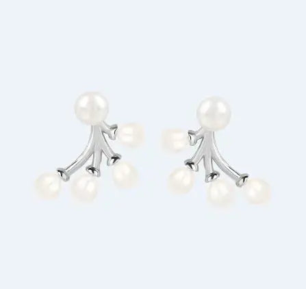 Lovcia Women's Fashion Simple Sterling Silver Pearl Earrings-Earrings-White Gold Color-Pearl-White Gold Color