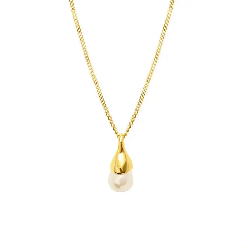 Lovcia Women's Fashion Special-shaped Design Water Drop Imitation Baroque Pearl Necklace-Necklaces-Gold Necklace-Gold Necklace