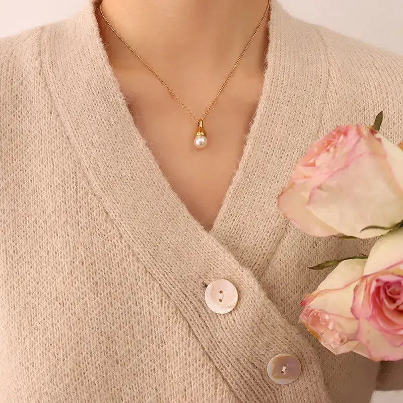 Lovcia Women's Fashion Special-shaped Design Water Drop Imitation Baroque Pearl Necklace-Necklaces-Gold Necklace-Gold Necklace