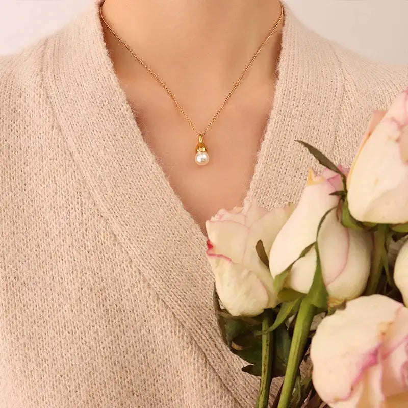 Lovcia Women's Fashion Special-shaped Design Water Drop Imitation Baroque Pearl Necklace-Necklaces-Gold Necklace-Gold Necklace