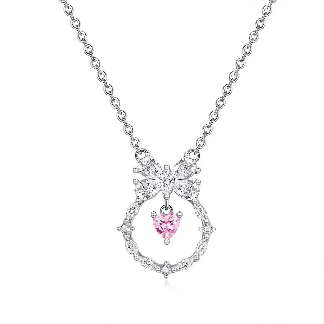 Lovcia Women's Fashionable All-match Sterling Silver Zircon Pendant Necklace-Necklaces-Pink-925 Silver-Pink