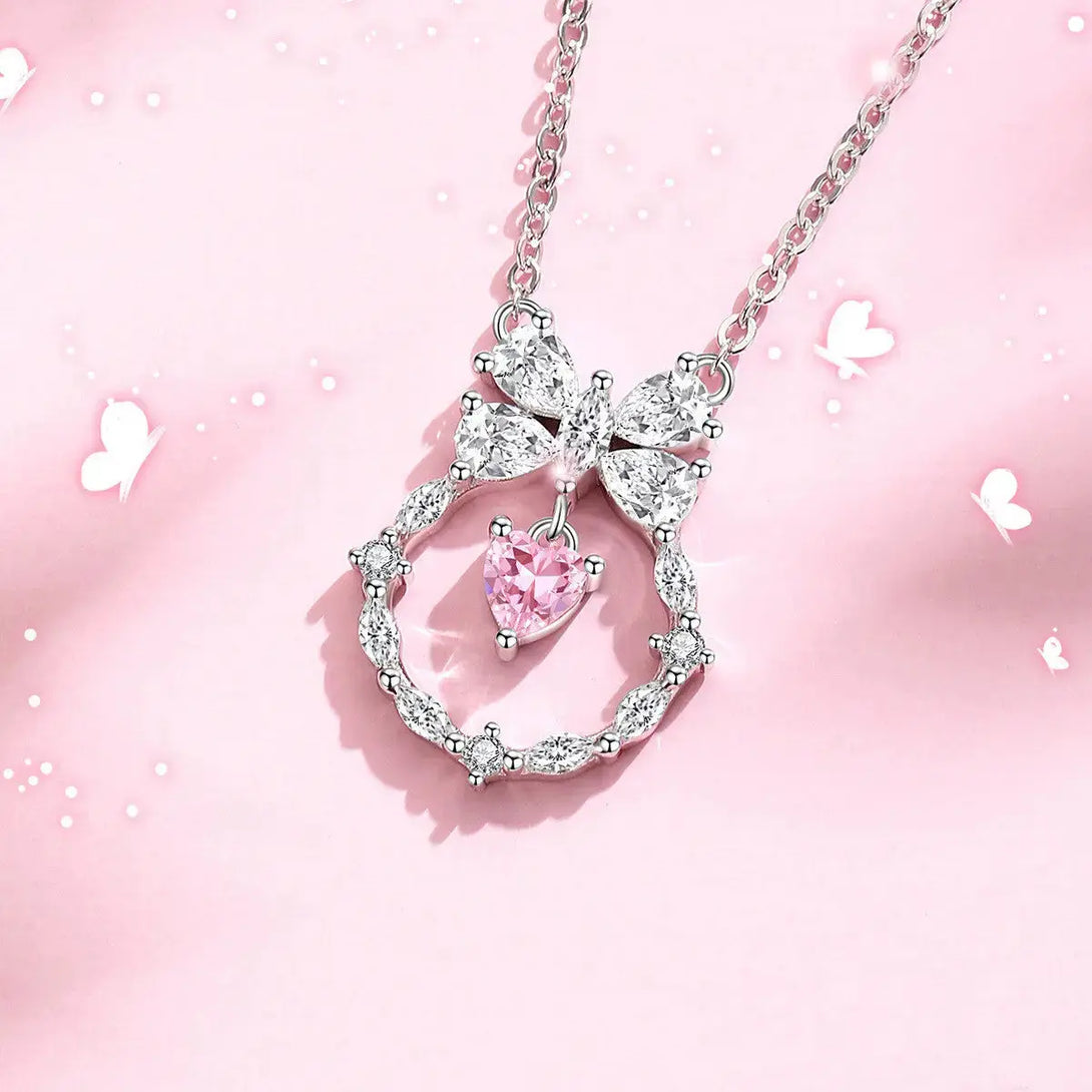 Lovcia Women's Fashionable All-match Sterling Silver Zircon Pendant Necklace-Necklaces-Pink-925 Silver-Pink