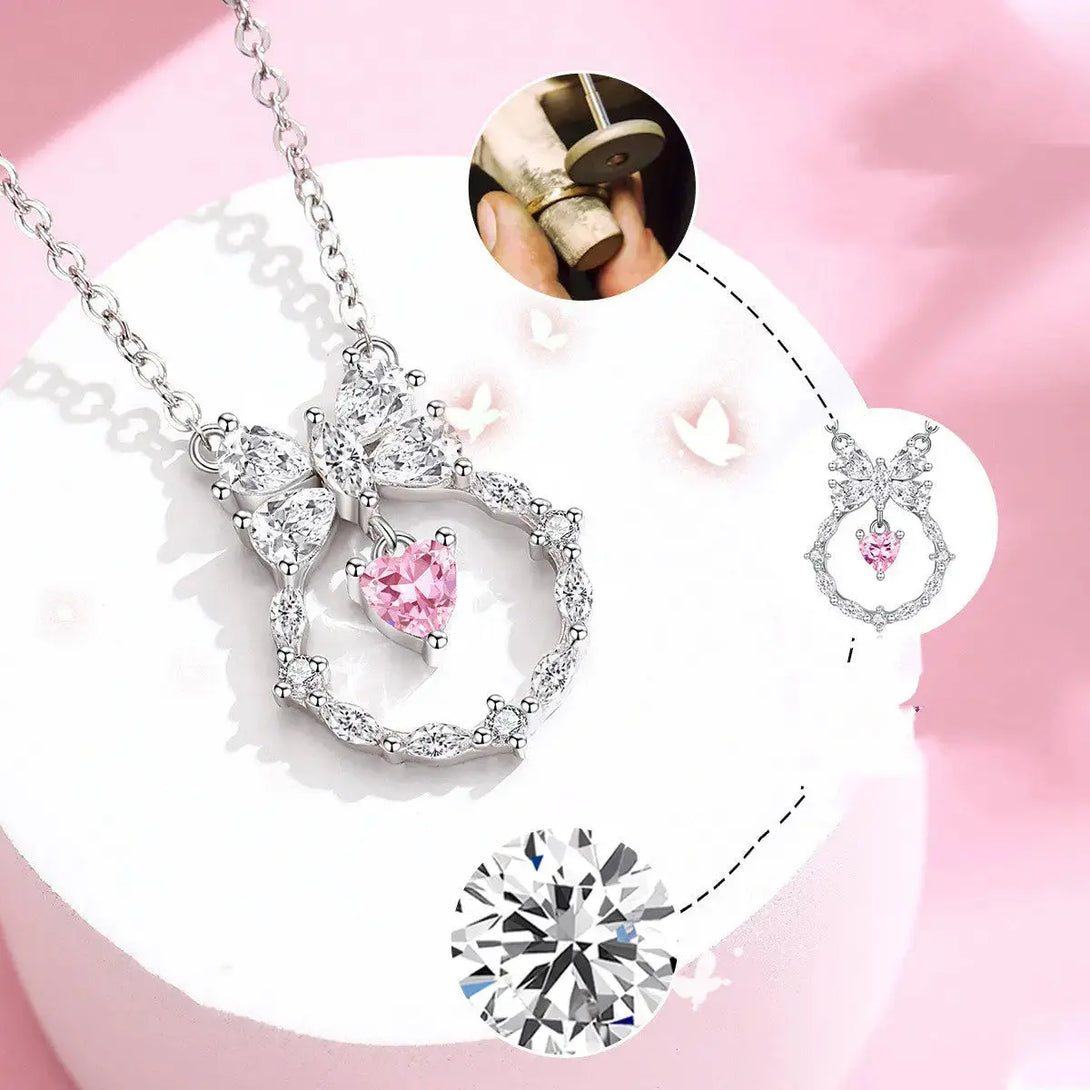 Lovcia Women's Fashionable All-match Sterling Silver Zircon Pendant Necklace-Necklaces-Pink-925 Silver-Pink