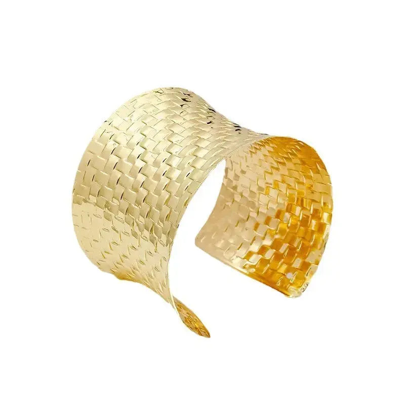 Lovcia Women’s Gold and Silver Woven Cuff Bracelets - Adjustable Wide Textured Statement Jewellery-Bracelets-Gold-Gold
