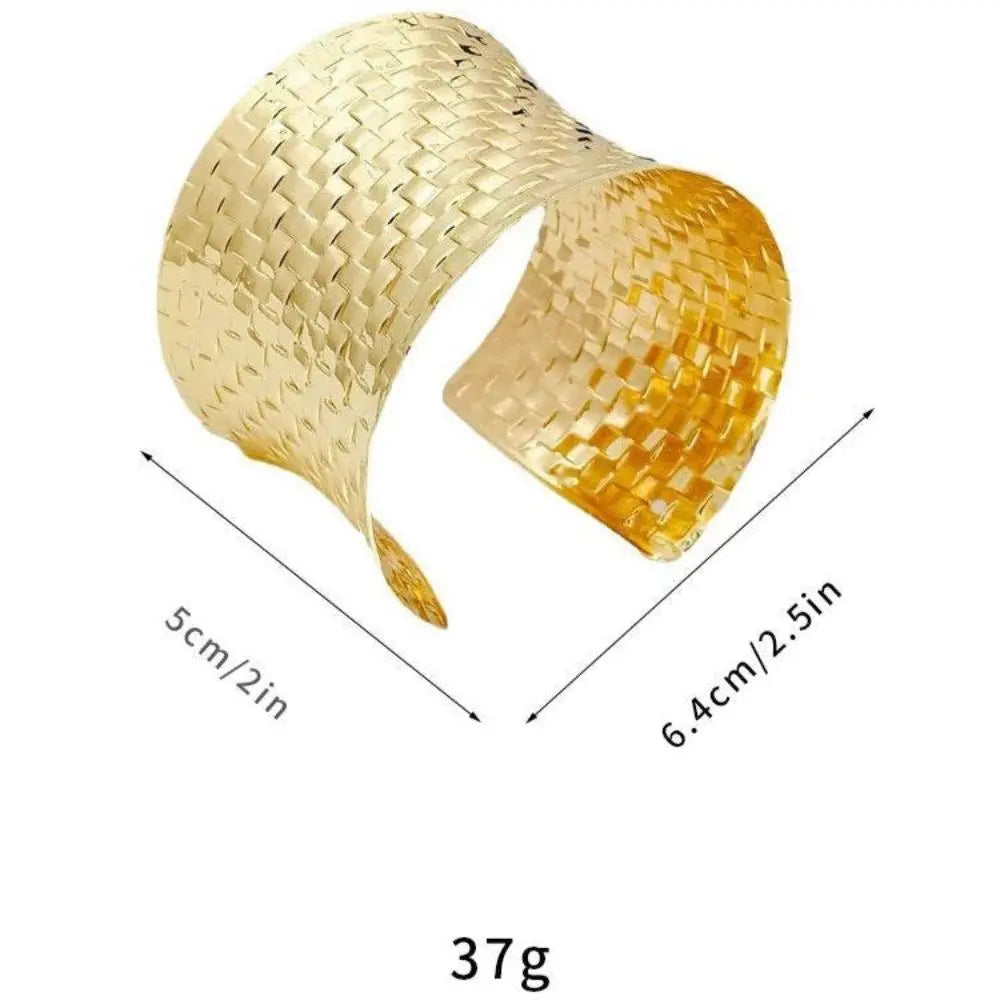Lovcia Women’s Gold and Silver Woven Cuff Bracelets - Adjustable Wide Textured Statement Jewellery-Bracelets-Gold-Gold