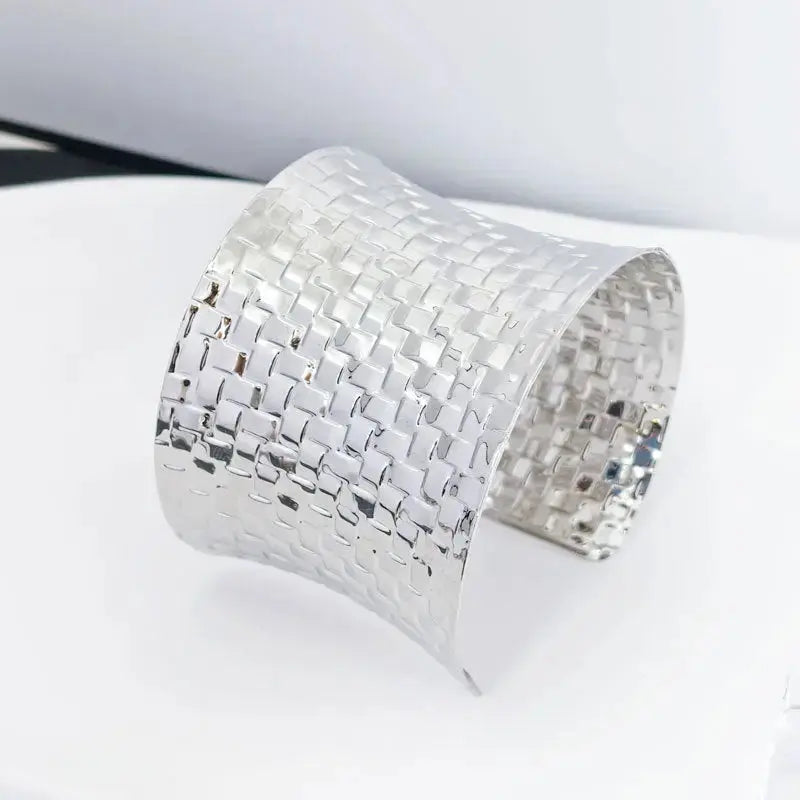 Lovcia Women’s Gold and Silver Woven Cuff Bracelets - Adjustable Wide Textured Statement Jewellery-Bracelets-Silver-Silver